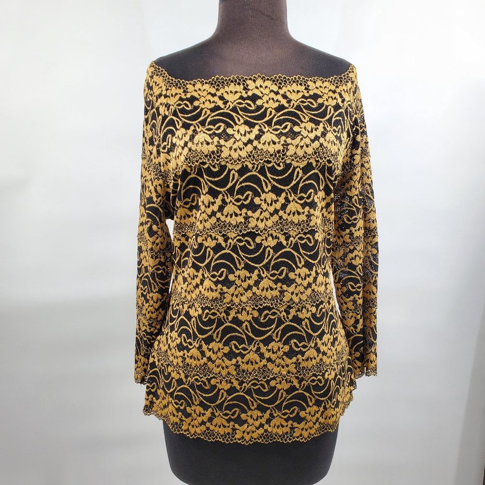 Stretch lined Blouse Gold on Black Color, L/S
